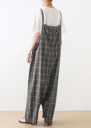 Frauen Baggy Green Plaid Cotton Spaghetti Strap Jumpsuit Sommer