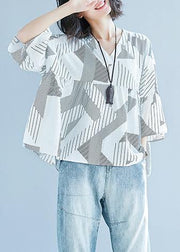 Women Batwing Sleeve v neck cotton Shirts Pakistani Shape white striped baggy shirts Summer - SooLinen