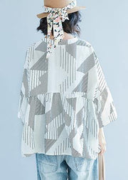 Women Batwing Sleeve v neck cotton Shirts Pakistani Shape white striped baggy shirts Summer - SooLinen