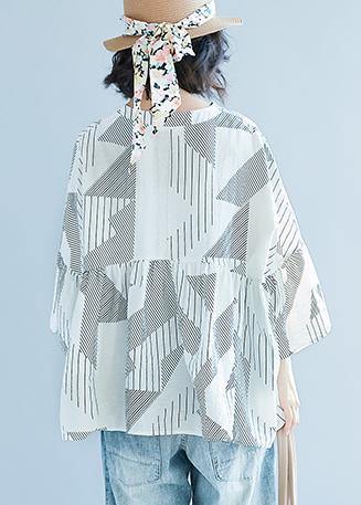 Women Batwing Sleeve v neck cotton Shirts Pakistani Shape white striped baggy shirts Summer - SooLinen