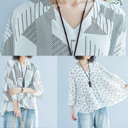 Women Batwing Sleeve v neck cotton Shirts Pakistani Shape white striped baggy shirts Summer - SooLinen