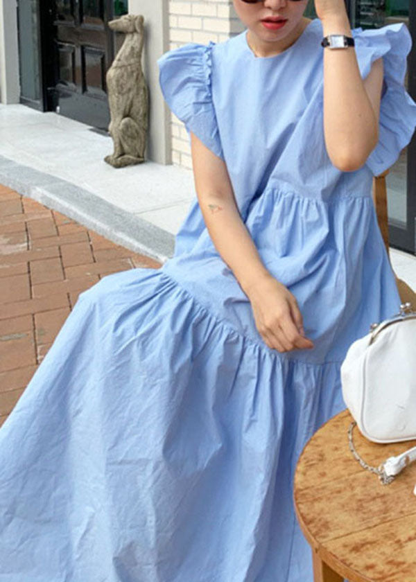 Frauen beige Patchwork-Baumwollkleid Schmetterlingsärmel