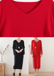 Women Black Long Sleeve Fall Slim fit Knit Dress - SooLinen
