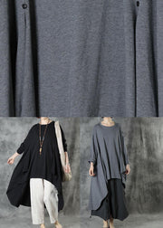 Women Black O-Neck Asymmetrical Design Fall Top Long Sleeve - SooLinen