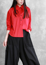 Women Black Peter Pan Collar Button Cotton Shirt Summer - SooLinen