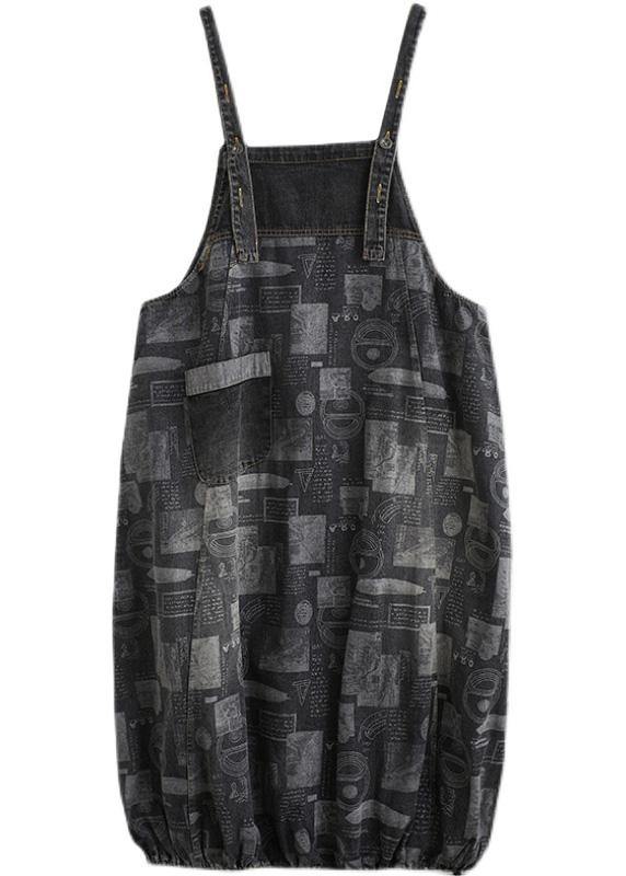 Women Black Print Clothes For Women Spaghetti Strap A Line Spring Dress - SooLinen