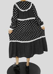 Women Black Ruffles Zip Up dot Patchwork Maxi Dresses Spring