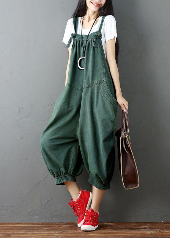 Women Blue Pockets Button Fall Casual Cotton Romper - SooLinen