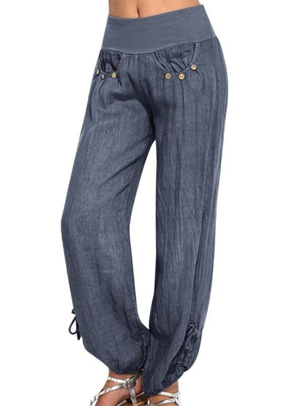 Women Casual High Waist Solid Color Button Yoga Harem Pants
