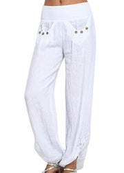 Women Casual High Waist Solid Color Button Yoga Harem Pants