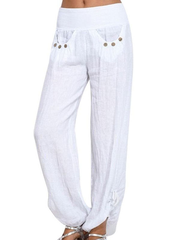 Women Casual High Waist Solid Color Button Yoga Harem Pants
