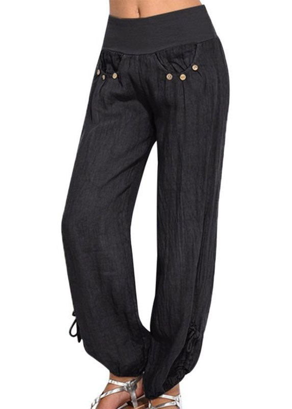 Women Casual High Waist Solid Color Button Yoga Harem Pants