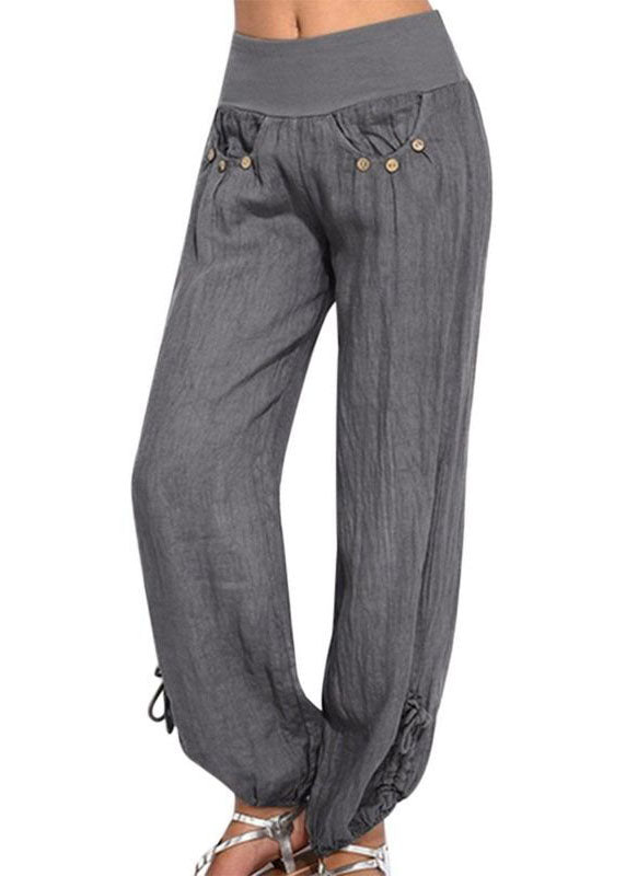 Women Casual High Waist Solid Color Button Yoga Harem Pants