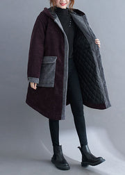 Women Chocolate hooded Pockets Winter Jackets Cotton Thick Coats