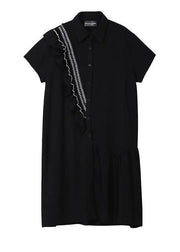 Women Drops Design Fashion Asymmetrical Agaric Lace Shirt Dress - SooLinen