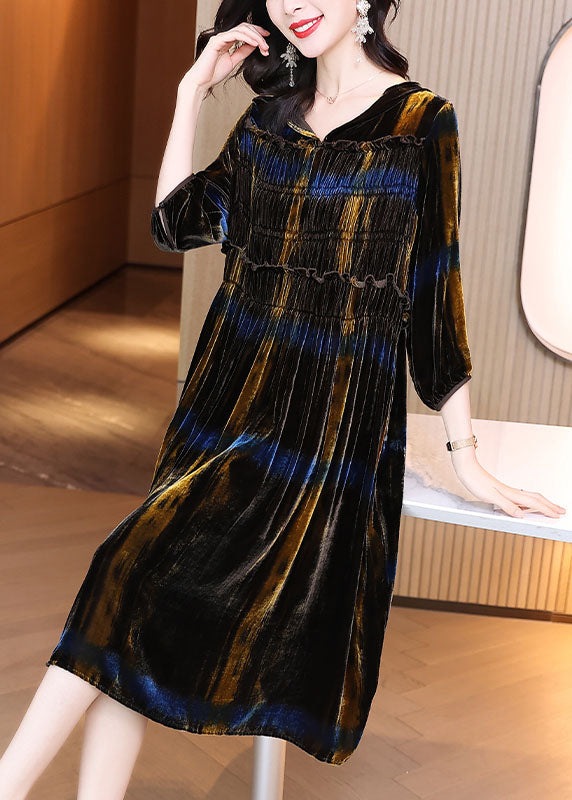 Women Gradient color wrinkled Velour Holiday Dress Winter