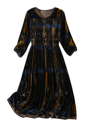 Women Gradient color wrinkled Velour Holiday Dress Winter