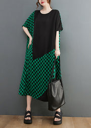 Frauen Grün O-Neck Patchwork extra großer Saum Urlaubskleider Kurzarm
