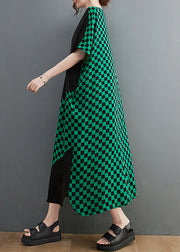 Frauen Grün O-Neck Patchwork extra großer Saum Urlaubskleider Kurzarm