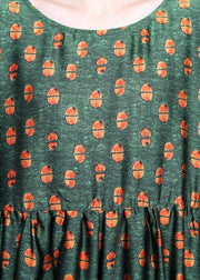 Women Green Print Silk Cinched Dress Summer - SooLinen
