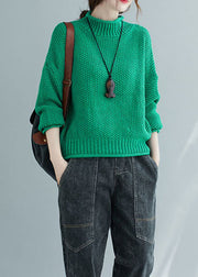Frauen grüner Rollkragen dicker Strickpullover Tops Winter
