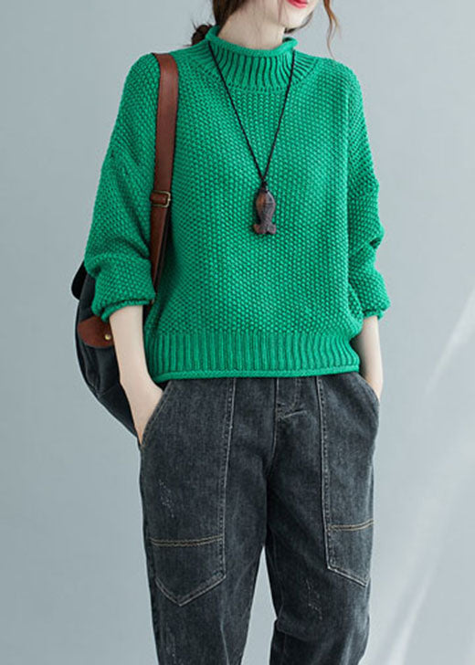 Frauen grüner Rollkragen dicker Strickpullover Tops Winter