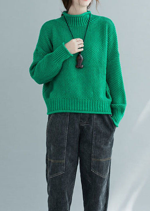 Frauen grüner Rollkragen dicker Strickpullover Tops Winter