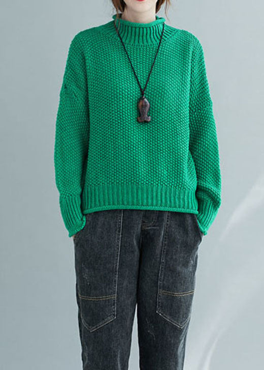 Frauen grüner Rollkragen dicker Strickpullover Tops Winter