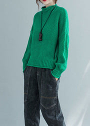 Frauen grüner Rollkragen dicker Strickpullover Tops Winter