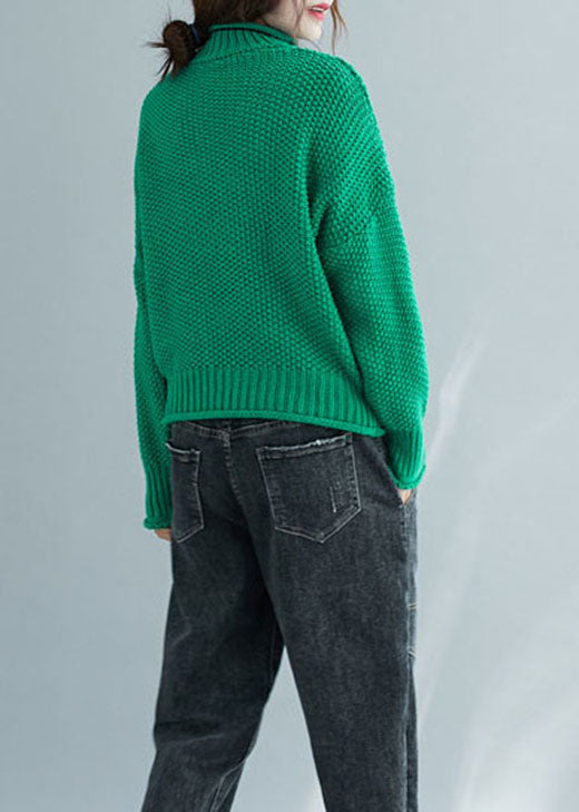 Frauen grüner Rollkragen dicker Strickpullover Tops Winter