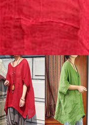Women Green U Neck Linen Summer Shirt Tops - SooLinen