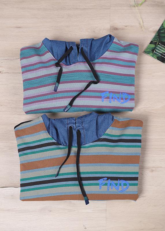 Women Green on the Back Loose Drawstring Organic Autumn Tops - SooLinen