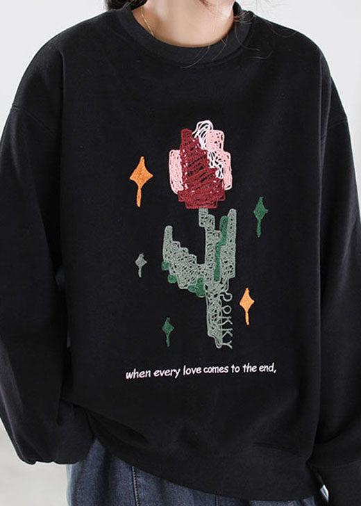 Warmes Fleece-Sweatshirt für Damen, grau, bestickt, mit Grafik