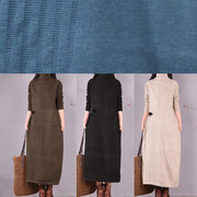 Women High Neck Spring Wardrobes Sleeve Black Robe Dress - SooLinen