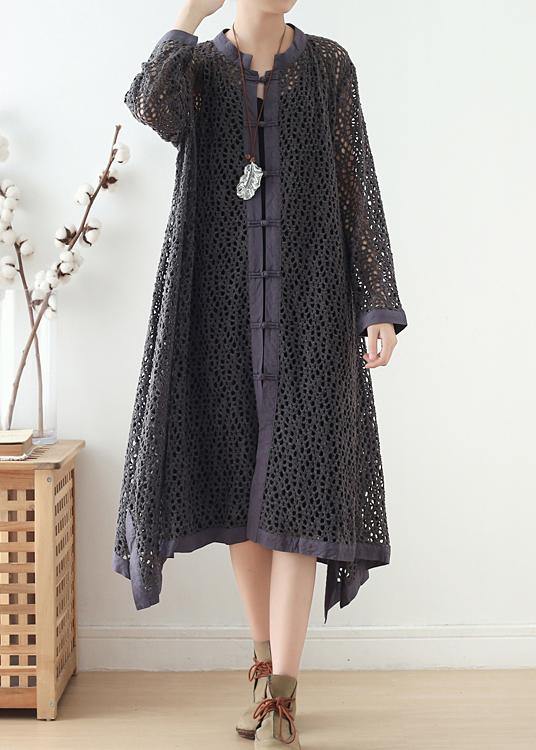 Women Hollow Out Top Quality Spring Black Loose Coat - SooLinen