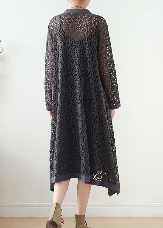 Women Hollow Out Top Quality Spring Black Loose Coat - SooLinen