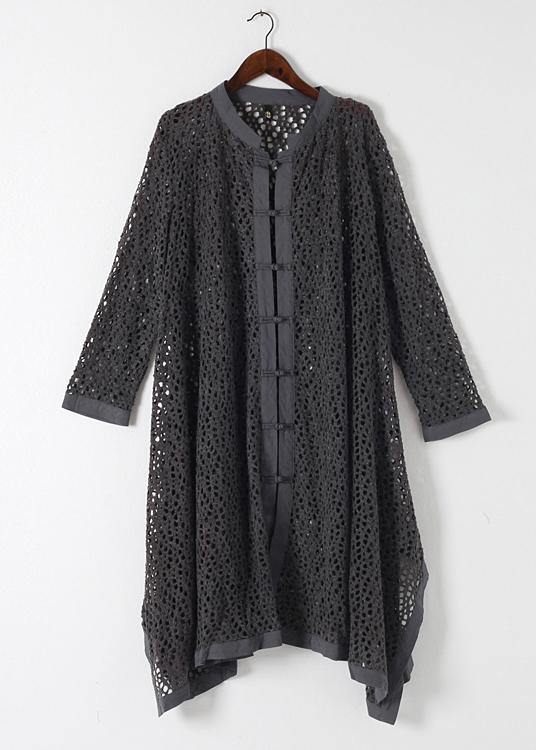 Women Hollow Out Top Quality Spring Black Loose Coat - SooLinen