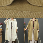 Women Lapel Pockets Fashion Spring Coat Khaki Plus Size Clothing Outwear - SooLinen