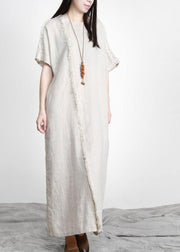 Women Linen Patchwork Maxi Dress Burrs - SooLinen