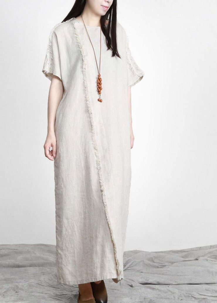 Women Linen Patchwork Maxi Dress Burrs - SooLinen