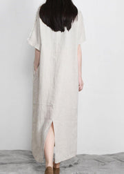 Women Linen Patchwork Maxi Dress Burrs - SooLinen