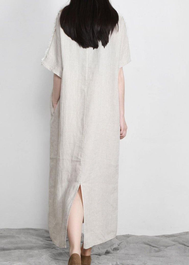Women Linen Patchwork Maxi Dress Burrs - SooLinen