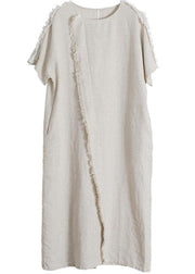 Women Linen Patchwork Maxi Dress Burrs - SooLinen
