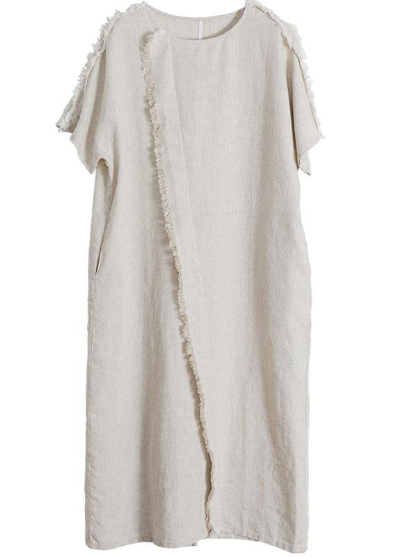Women Linen Patchwork Maxi Dress Burrs - SooLinen