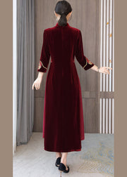 Damen Mulberry Embroideried Side Open Velour Kleider Vestidos Armband Sleeve