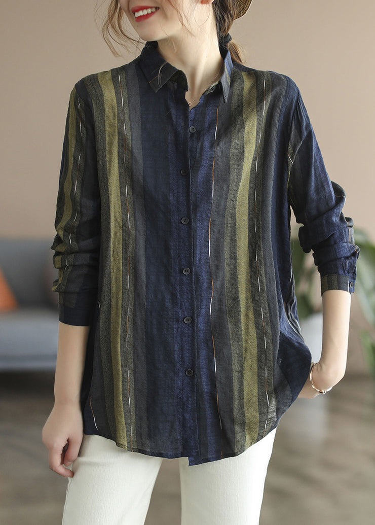 Frauen Navy Peter Pan Kragen Shirt Top Langarm