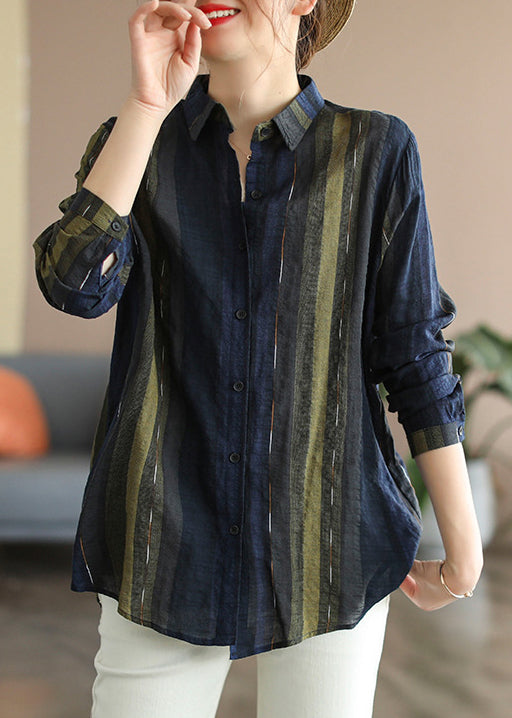 Frauen Navy Peter Pan Kragen Shirt Top Langarm