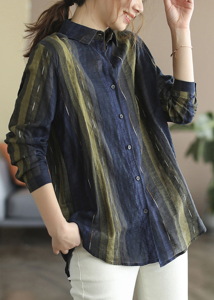 Frauen Navy Peter Pan Kragen Shirt Top Langarm