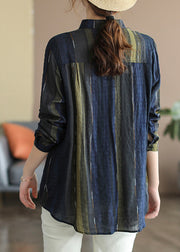 Frauen Navy Peter Pan Kragen Shirt Top Langarm
