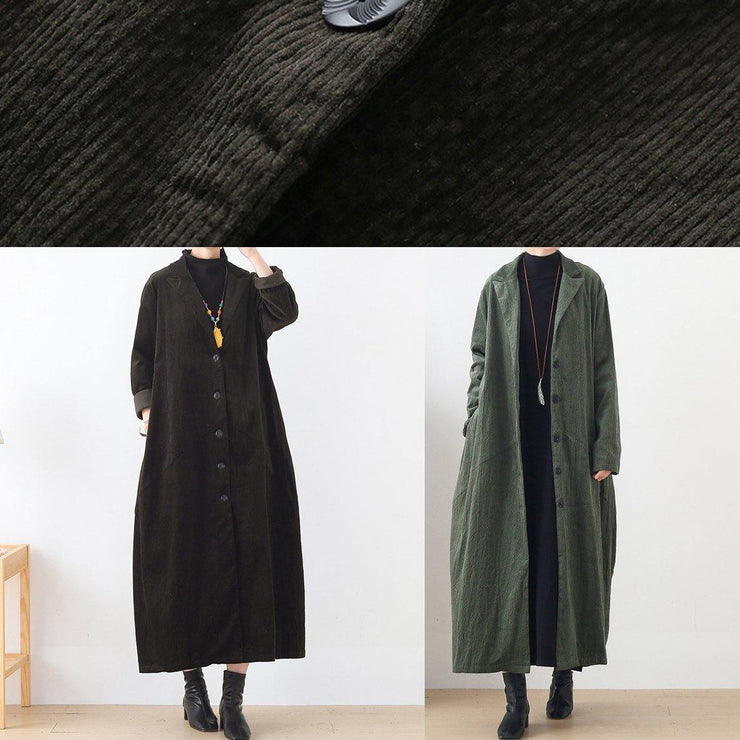 Women Notched patchwork  casual coats women green cotton outwears - SooLinen